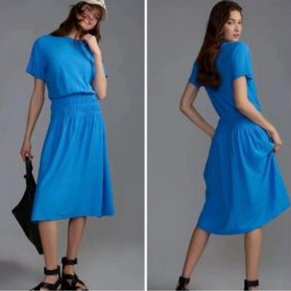 Bright Blue Short Sleeve Midi Dress
